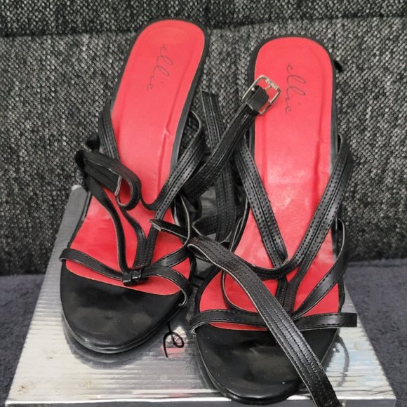 Ellie Shoes E-510-Sexy 5 Heel Knee High Strap Up Sandal Size 11 / Black & Red - Picture 1 of 3